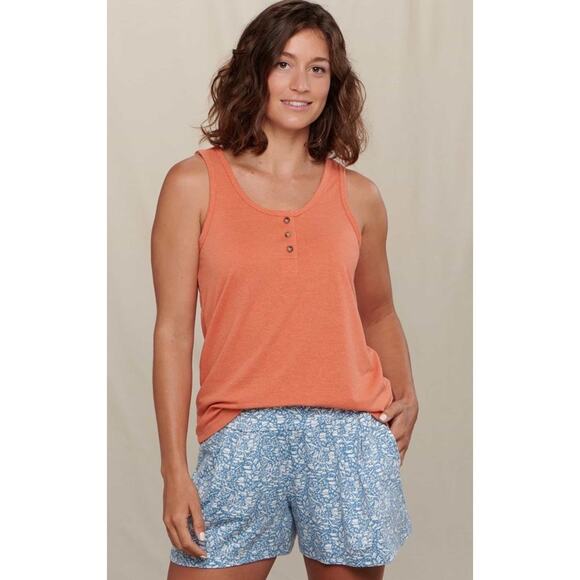 Toad & Co Size Small Piru Henley Tank Hemp blend Orange Granola Girl Earthy - Picture 1 of 8